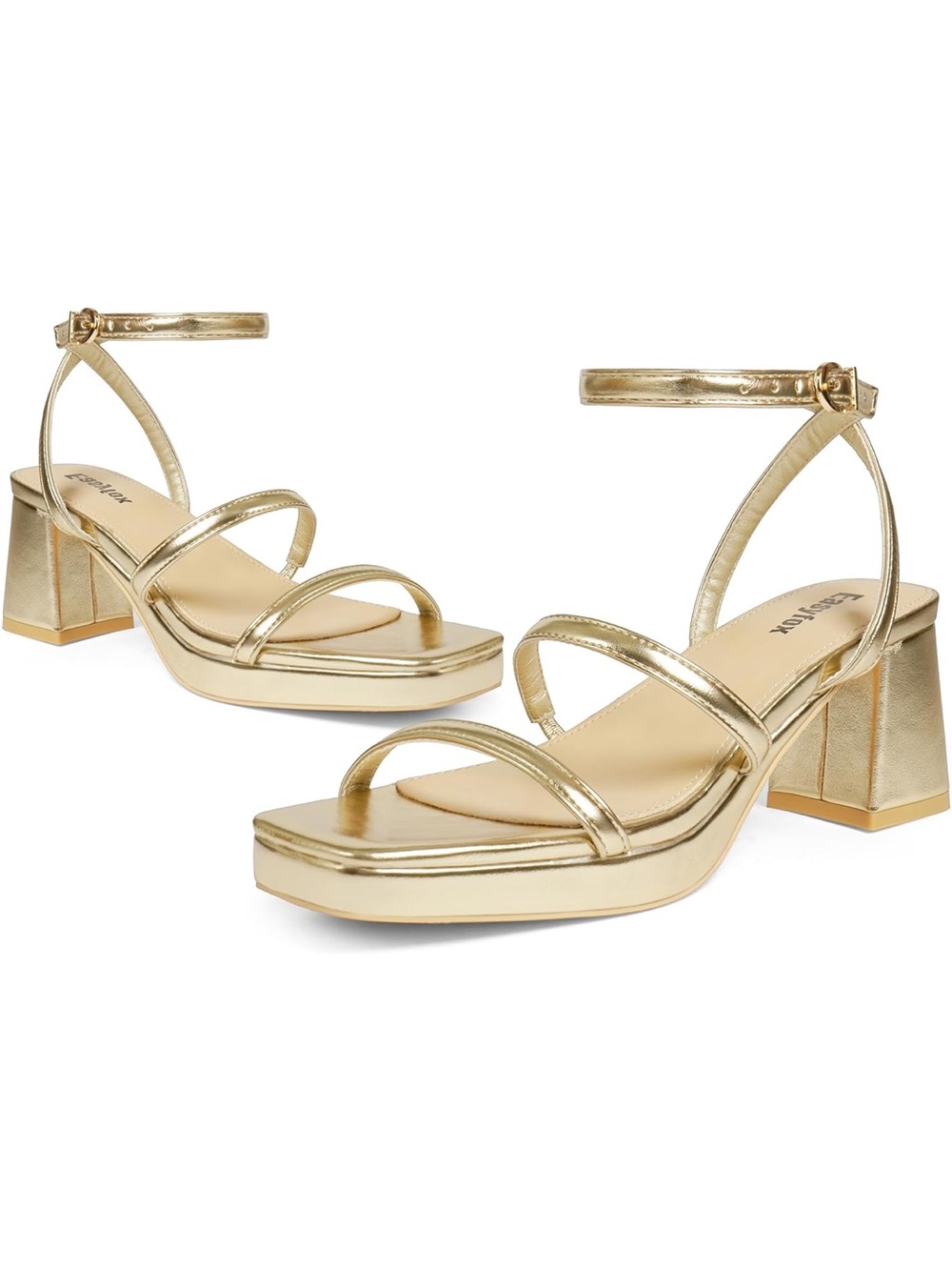 Metallic Gold Strappy Block Heel Sandals